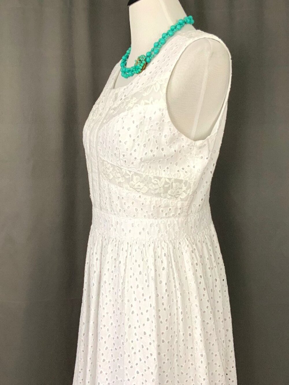 Chris McLaughlin White Eyelet & Lace Cotton Dress Cottagecore Artsy Sz 12 - Picture 13 of 16